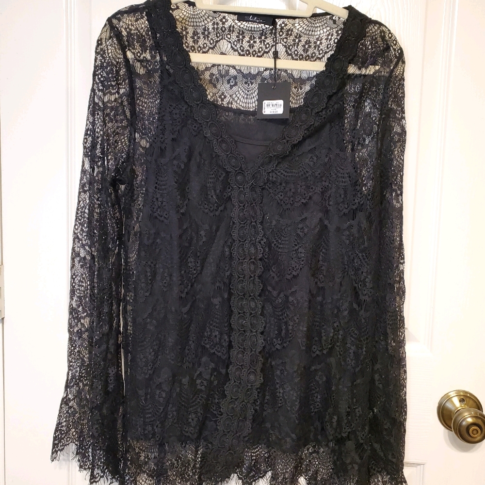 Buckle Detailed Lace Long Sleeve Shirt
